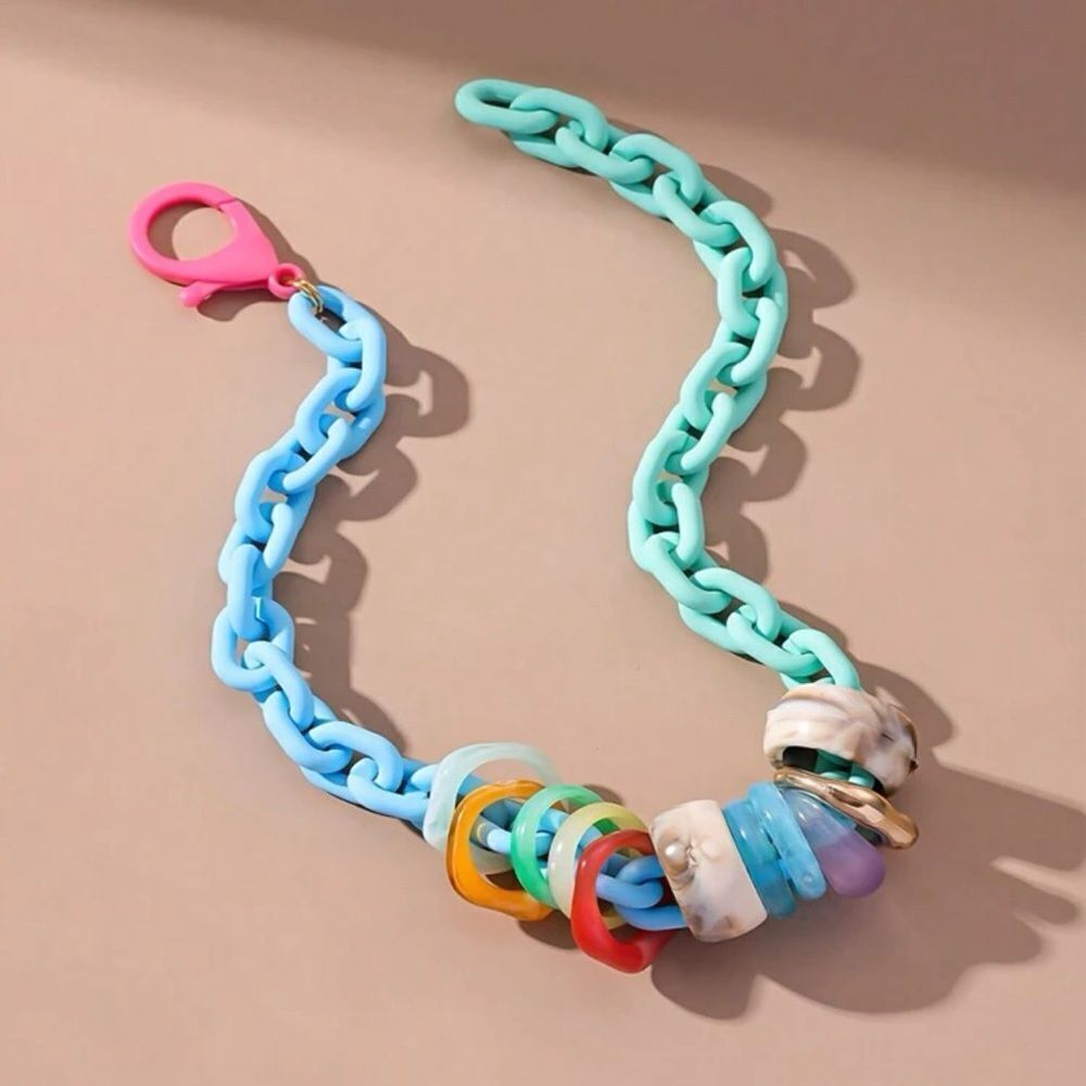Free People Multicolor Resin Link Necklace - Blue, Aqua, Pink